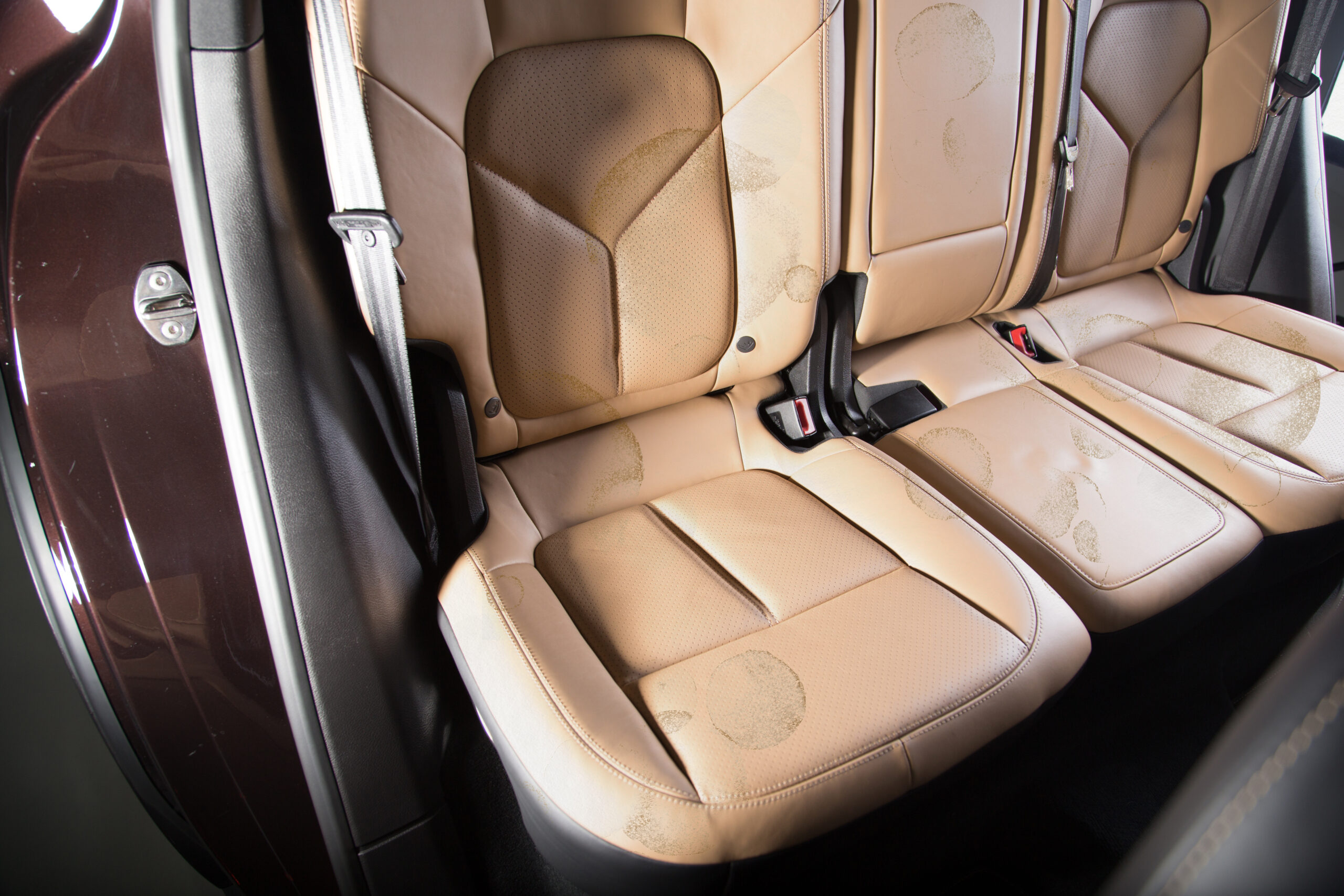Beige interior decoration of a luxurious car The beige interior decoration of a luxurious car