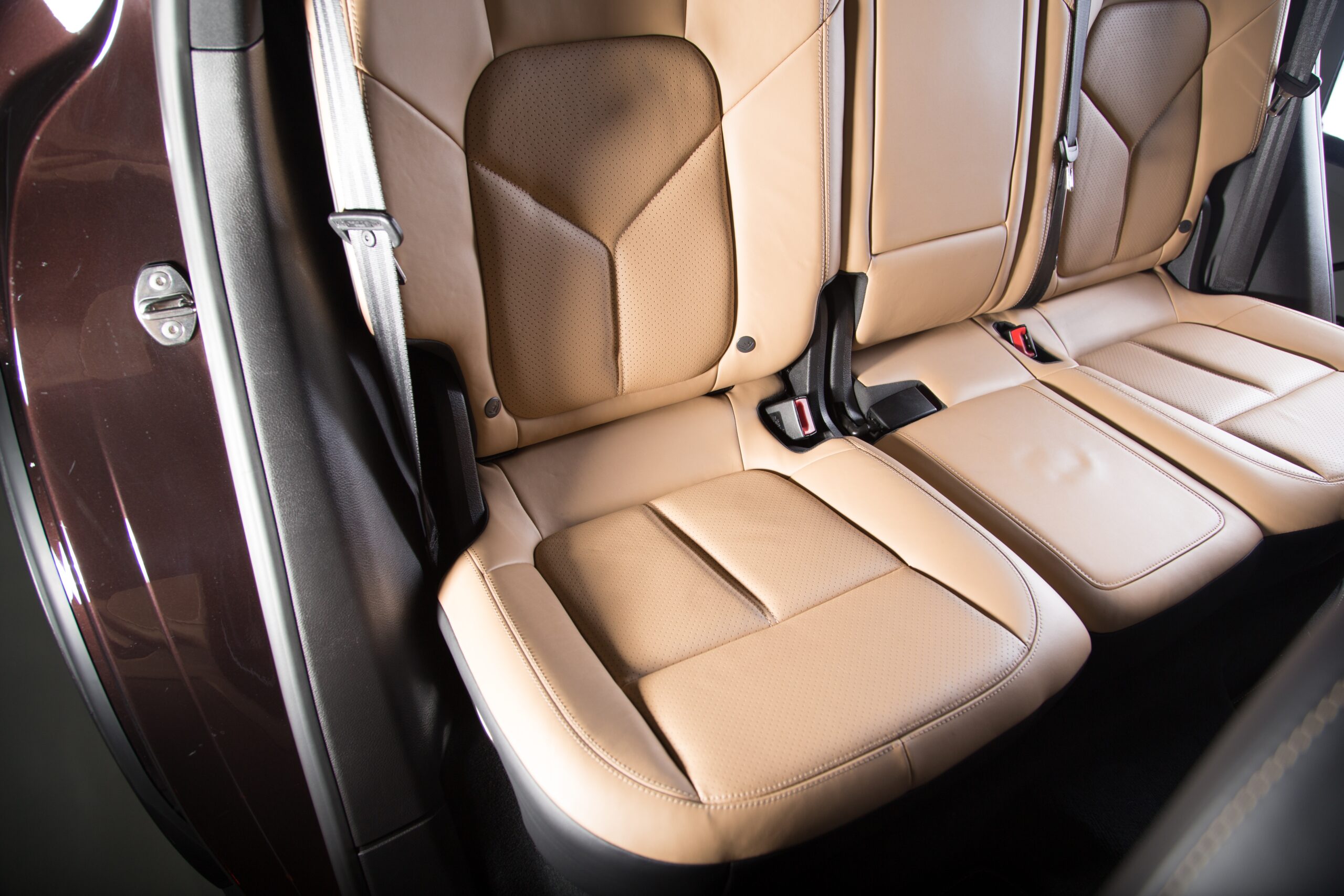 Beige interior decoration of a luxurious car The beige interior decoration of a luxurious car